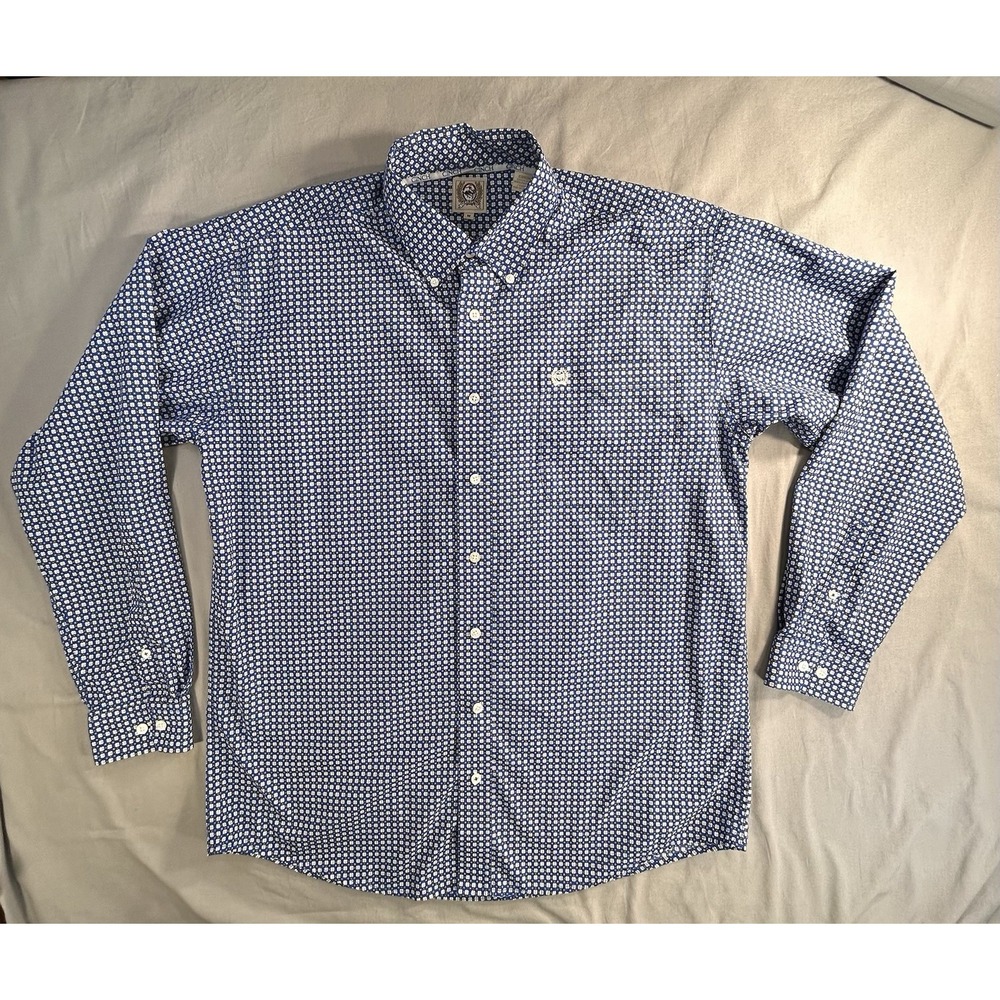 Cinch Button‎ Down Geometric Print Blue Men's Medium